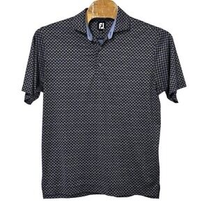 FootJoy FJ‎ Blue Geometric All Over Print Performance Golf Polo Shirt Mens L